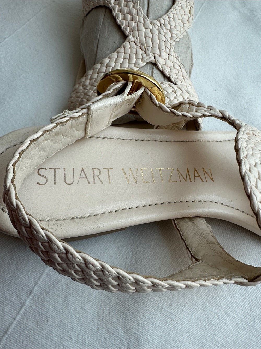 Stuart Weitzman Cream Braided Strap Sandals - Picture 2 of 7